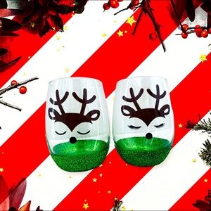 Themed Stemless pair of Deer Wine Glasses